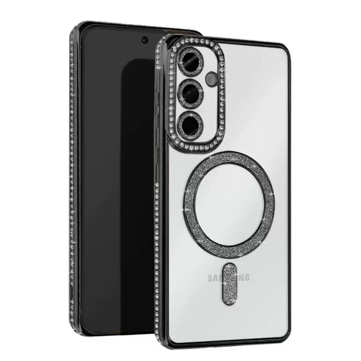 Mey İthalat®  Samsung Galaxy S25 FE Joke Simli Magneticsafe Kılıf - Siyah