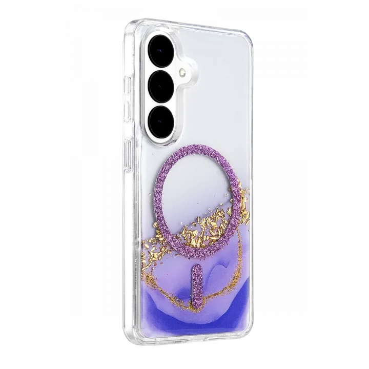 Mey İthalat®  Samsung Galaxy S26 Lotus Simli Magsafe Kapak - Mor