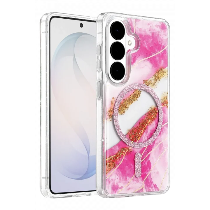 Mey İthalat®  Samsung Galaxy S26 Lotus Simli Magsafe Kapak - Pembe