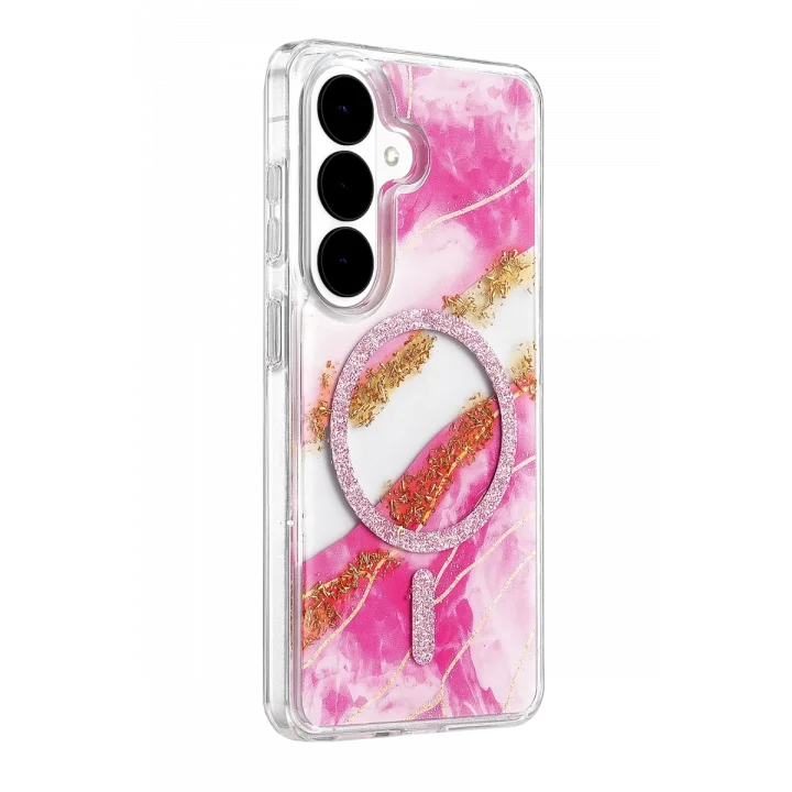 Mey İthalat®  Samsung Galaxy S26 Lotus Simli Magsafe Kapak - Pembe