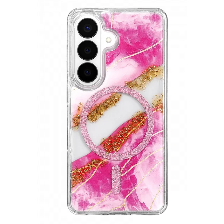 Mey İthalat®  Samsung Galaxy S26 Lotus Simli Magsafe Kapak - Pembe
