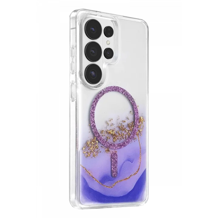 Mey İthalat®  Samsung Galaxy S26 Ultra Lotus Simli Magsafe Kapak - Mor