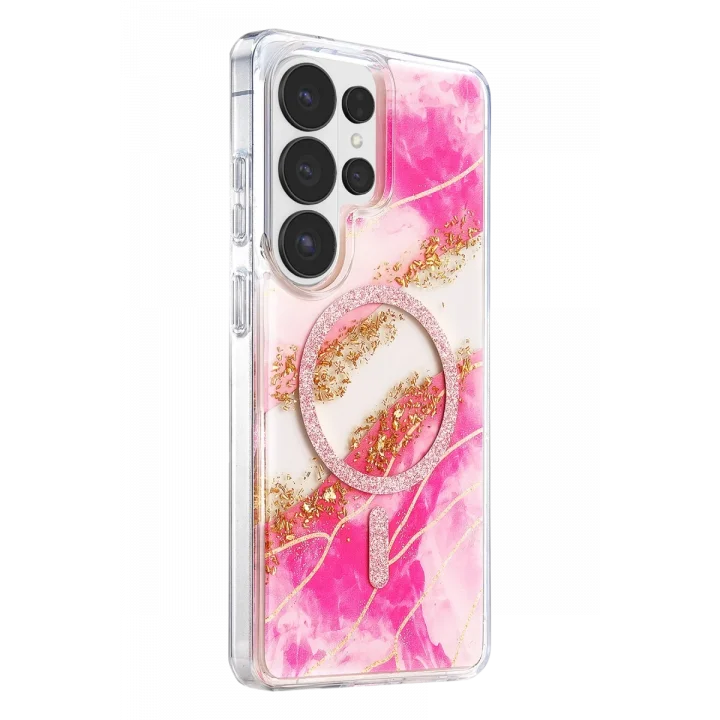 Mey İthalat®  Samsung Galaxy S26 Ultra Lotus Simli Magsafe Kapak - Pembe
