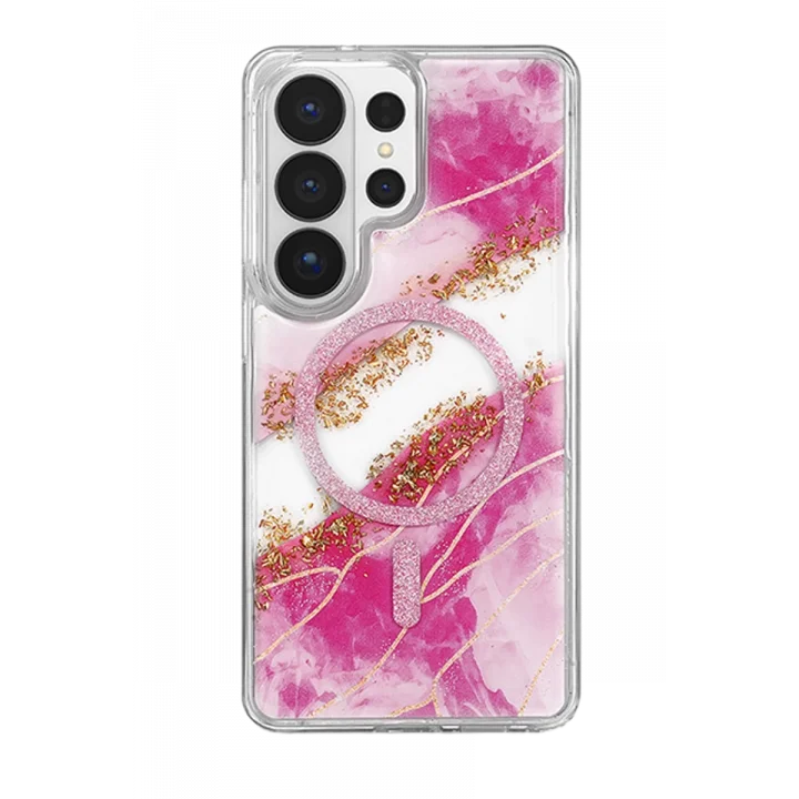 Mey İthalat®  Samsung Galaxy S26 Ultra Lotus Simli Magsafe Kapak - Pembe