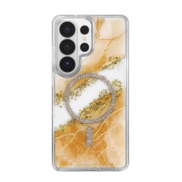 Mey İthalat®  Samsung Galaxy S26 Ultra Lotus Simli Magsafe Kapak - Turuncu