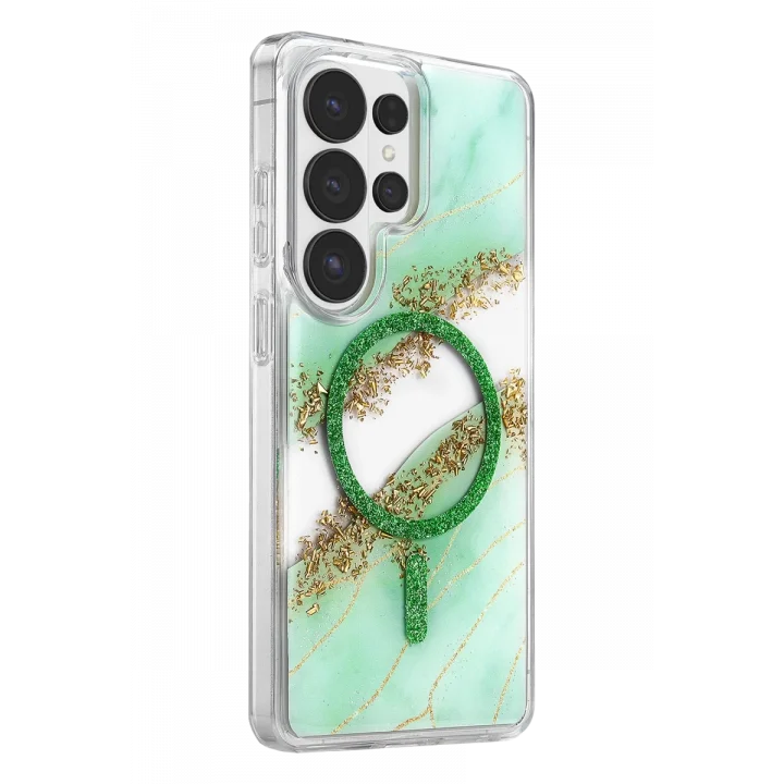 Mey İthalat®  Samsung Galaxy S26 Ultra Lotus Simli Magsafe Kapak - Yeşil