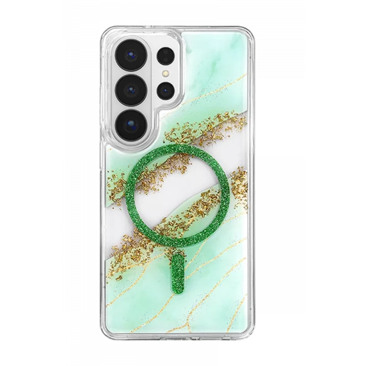 Mey İthalat®  Samsung Galaxy S26 Ultra Lotus Simli Magsafe Kapak - Yeşil