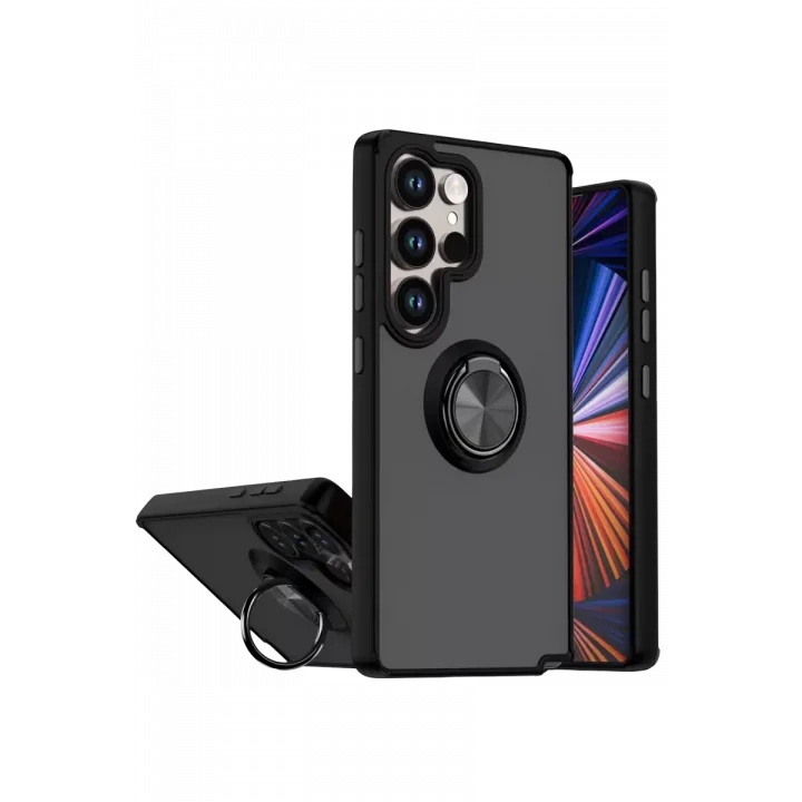 Mey İthalat®  Samsung Galaxy S26 Ultra Montreal Yüzüklü Silikon Kapak - Siyah