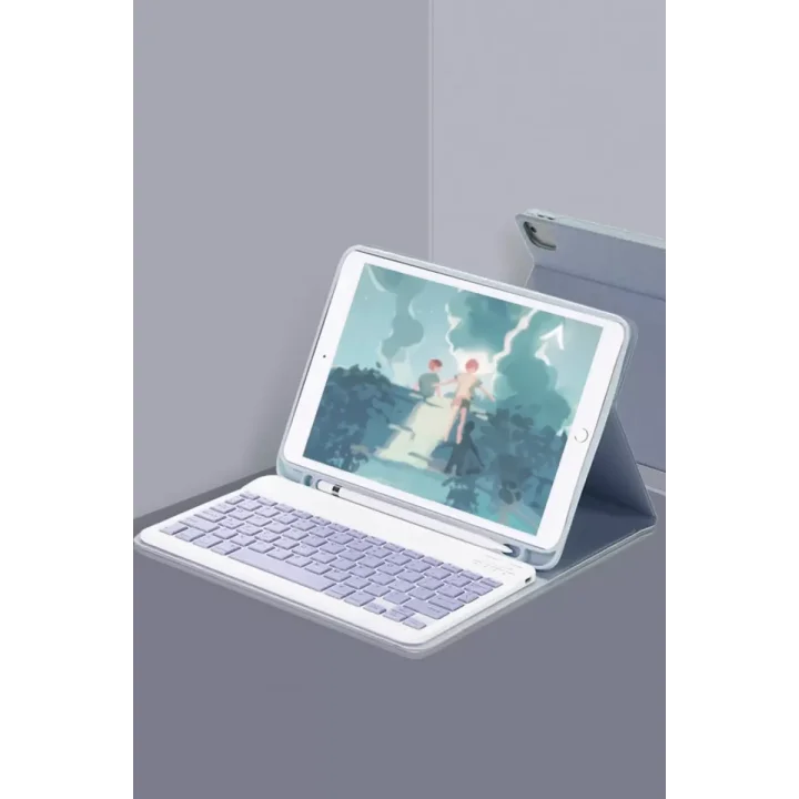 Mey İthalat®  Samsung Galaxy X510 Tab S9 FE 11 Kılıf KC01 Smart Klavyeli Tablet Kılıfı - Lacivert