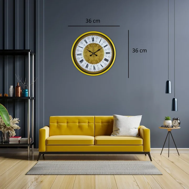 Mey İthalat® Sarı 36 Cm Desenli Dekoratif Duvar Saati