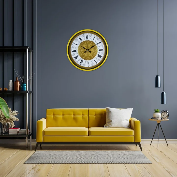 Mey İthalat® Sarı 36 Cm Desenli Dekoratif Duvar Saati
