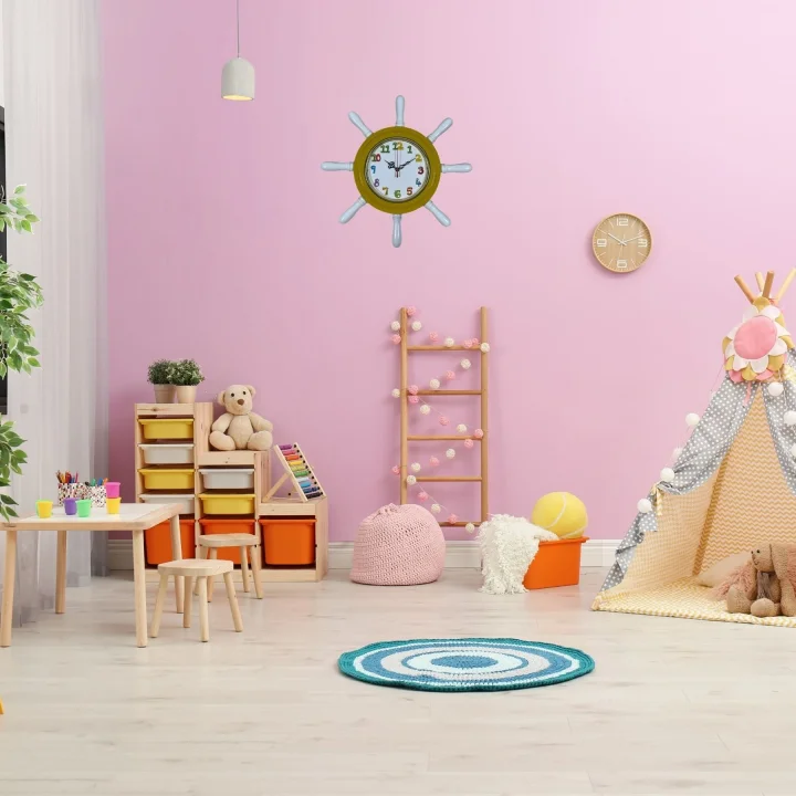 Mey İthalat® Sarı Çocuk Odası Kamelalı Dümen Duvar Saati