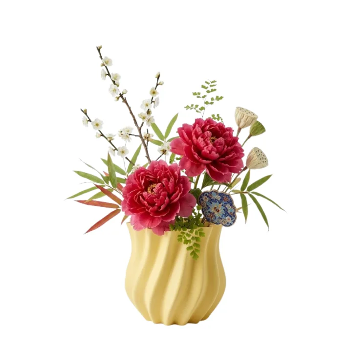 Mey İthalat® Sarı Kıvrımlı 3D Vazo Estetik Modern Ev ve Ofis Dekoru