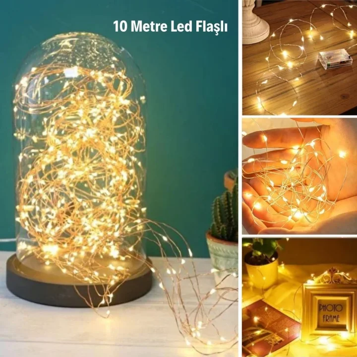 Mey İthalat® Sarı Peri LED Flaşlı Işık – 10 Metre Dekoratif Oda ve Organizasyon Aydınlatması