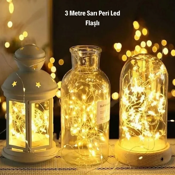 Mey İthalat® Sarı Peri LED Flaşlı Işık – 3 Metre Dekoratif Oda ve Organizasyon Aydınlatması
