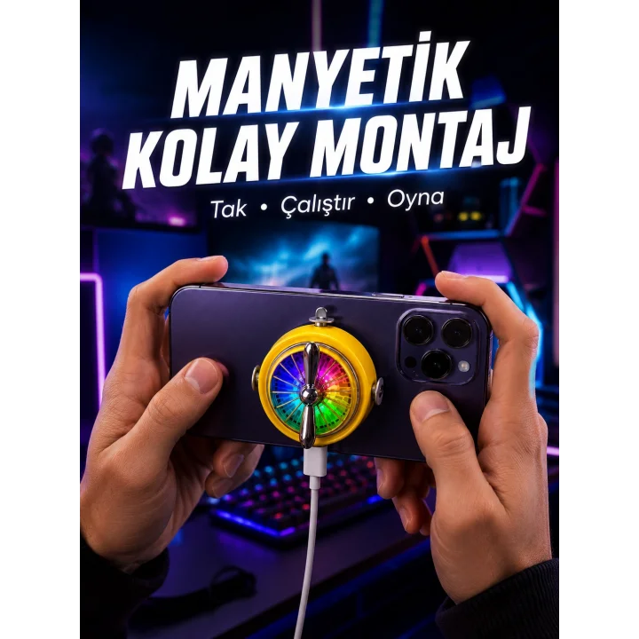 Mey İthalat® Şarj Edilebilir RGB Telefon Soğutucu Oyun Fanı