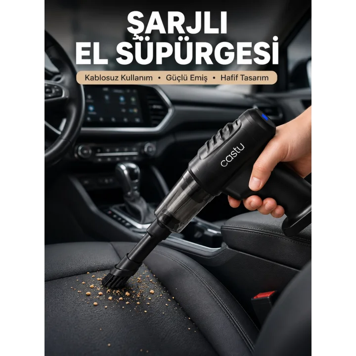 Mey İthalat® Şarjlı Araç İçi El Süpürgesi ve Hava Pompası