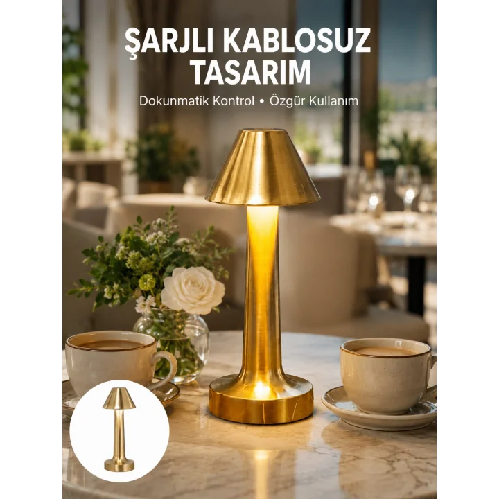 Mey İthalat® Şarjlı Masa Lambası 3 Işık Modu Kademesiz Karartma Metal Gövde Yeni Nesil