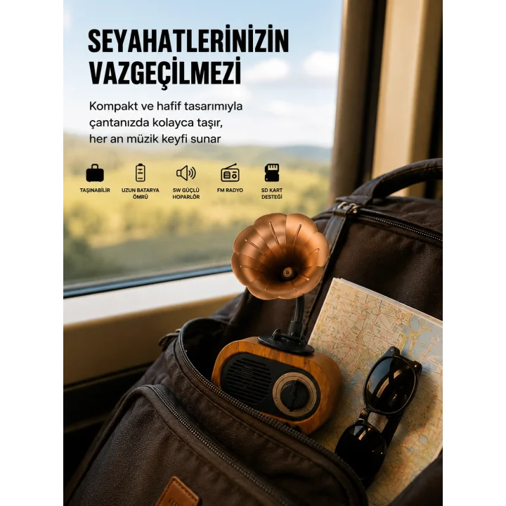 Mey İthalat® Şarjlı Mini Retro Radyo Bluetooth Hoparlör Çoklu Bağlantı Seçenekli Yeni Nesil