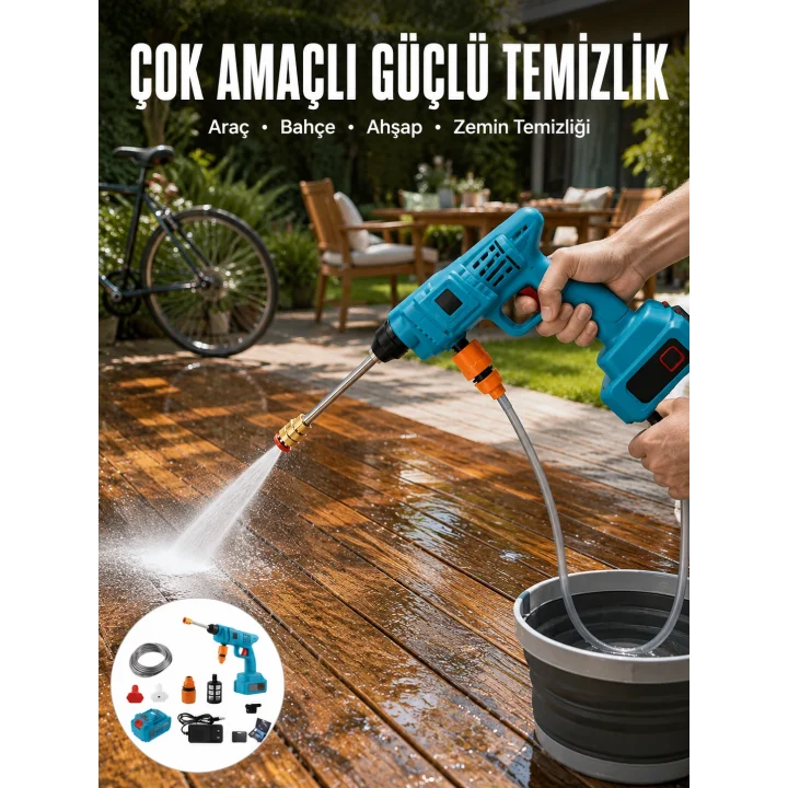 Mey İthalat® Şarjlı Oto Yıkama, Bahçe Sulama Tabancası Makinesi Yüksek Basınçlı