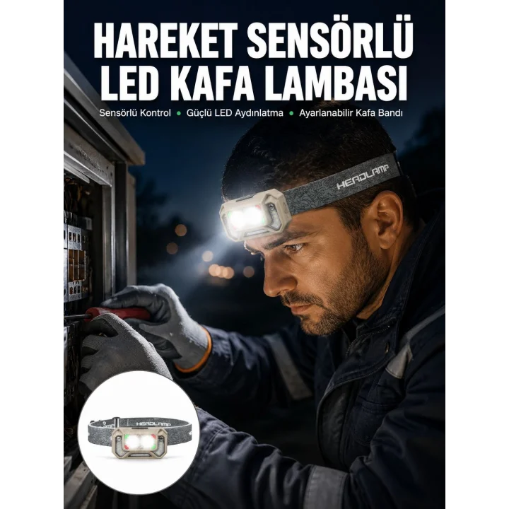 Mey İthalat® Şarjlı Wave Sensörlü LED Kafa Feneri Outdoor Kullanım Yeni Nesil