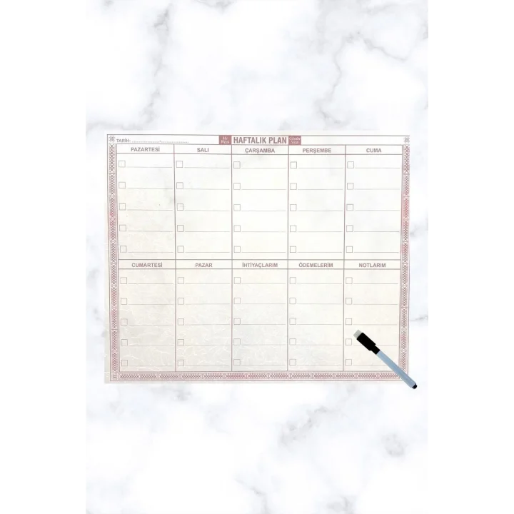 Mey İthalat®  Şeffaf Kendiliğinden Yapışkanlı Kalemli Haftalık Planlayıcı 40cm-50cm