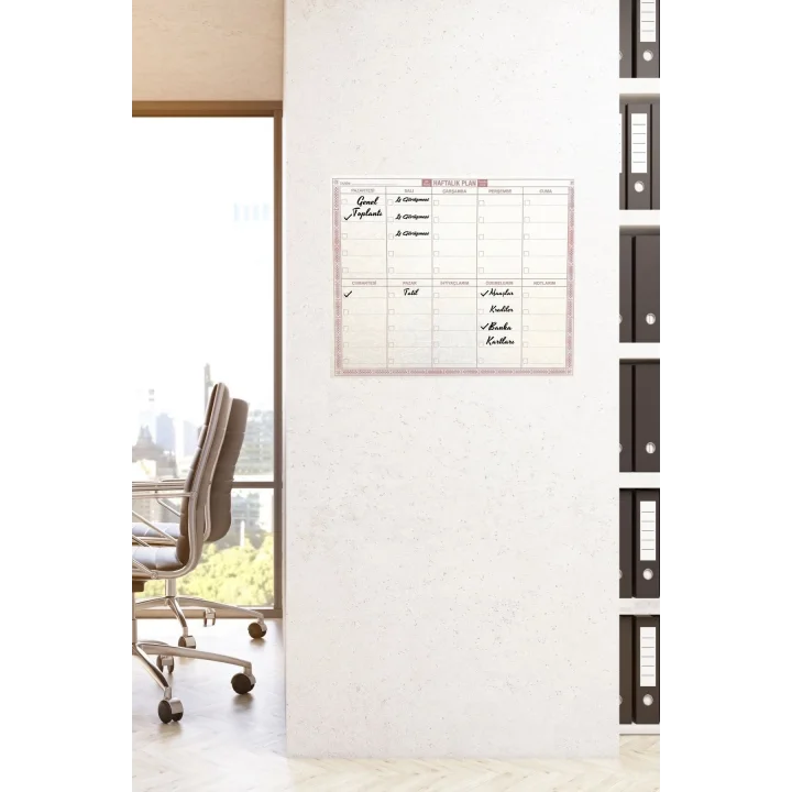 Mey İthalat®  Şeffaf Kendiliğinden Yapışkanlı Kalemli Haftalık Planlayıcı 40cm-50cm