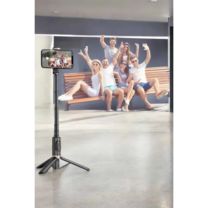 Mey İthalat® Selfie Çubuğu Tripod Kumandalı Telefon Tutucu Siyah
