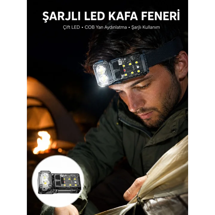 Mey İthalat® Sensörlü LED Kafa Feneri Şarj Edilebilir Manyetik Eller Serbest Yeni Nesil