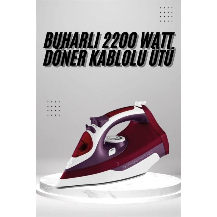 Mey İthalat® Seramik Tabanlı Kırmızı 2200 Watt Şok Buharlı Ütü Yeni Nesil