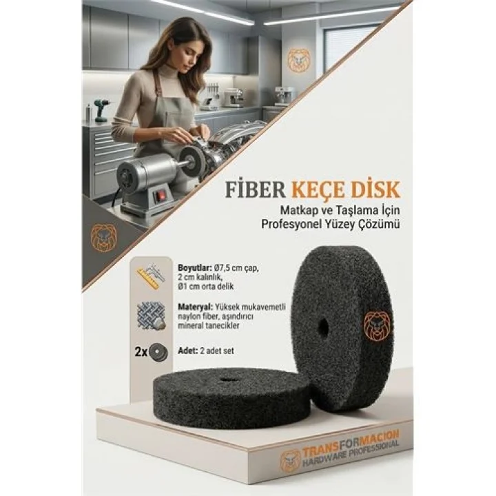 Mey İthalat® Sert Fiber Keçe Disk 75mm (2 Adet) Matkap Ucu Pas Sökücü Parlatma Taşı 723237
