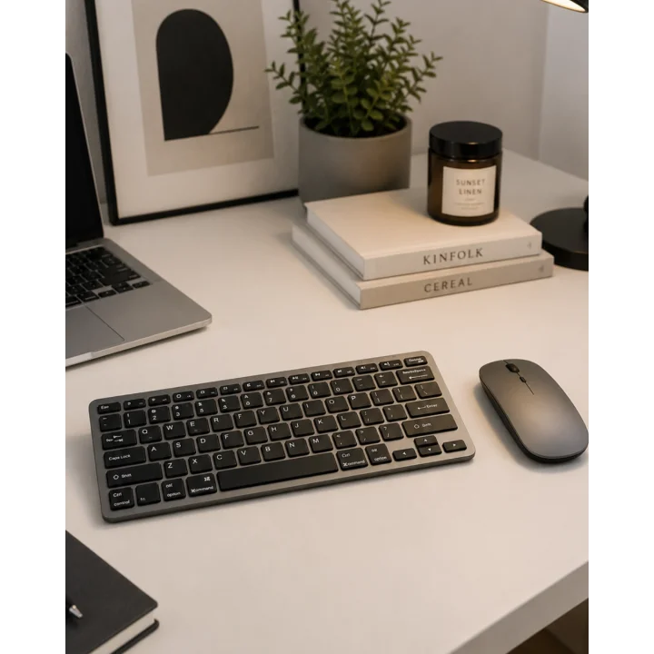 Mey İthalat® Sessiz Kullanım Sunan Bluetooth Klavye Mouse Seti Çoklu Cihaz Uyumlu