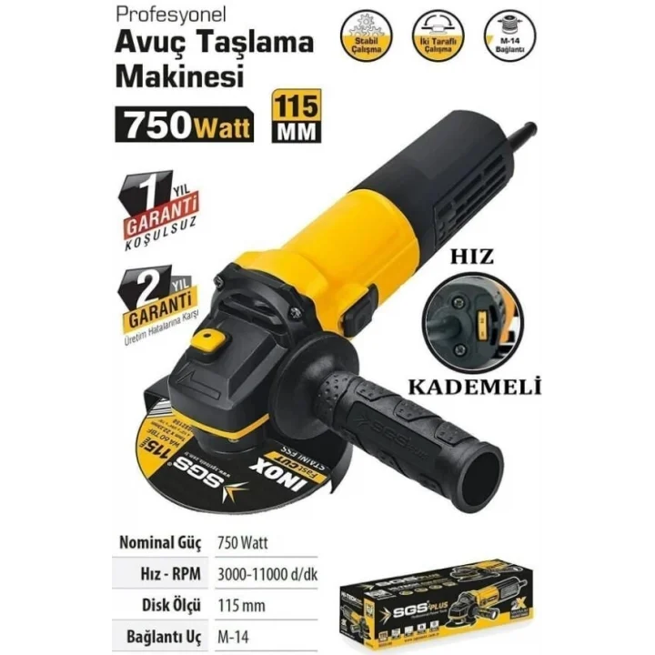 Mey İthalat® SGS 511 Devir Ayarlı Avuç Taşlama 115 750 Watt