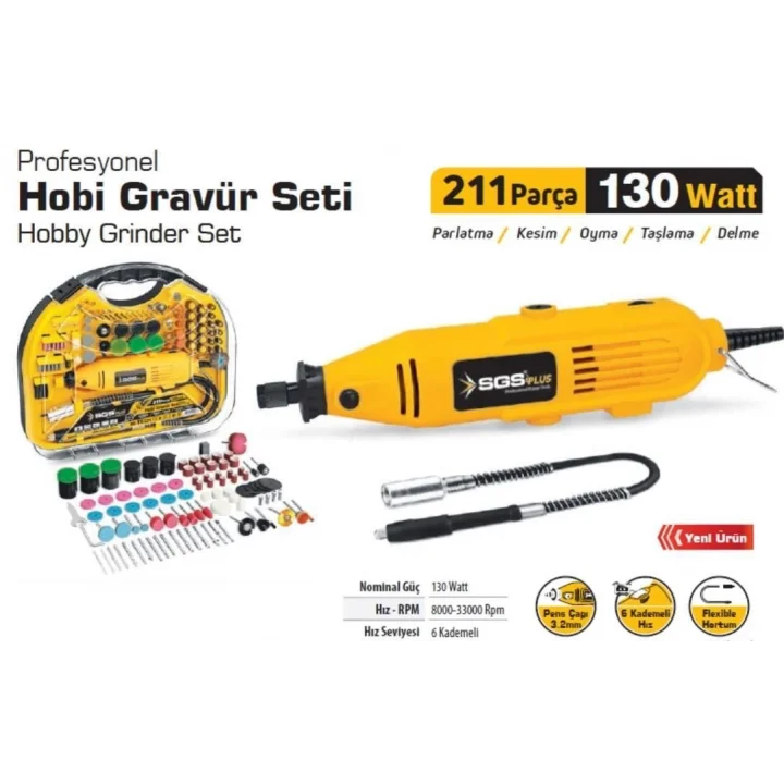 Mey İthalat® SGS 5260 Hobi Gravür Seti 130 Watt 211 Parça