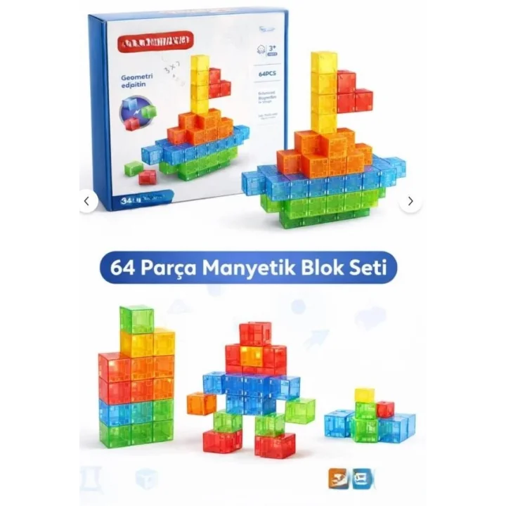 Mey İthalat® SH59838 MAGNET KÜP YAPI BLOK SETİ 64 PARÇA