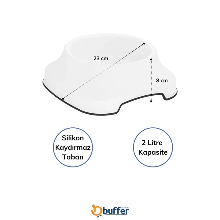 Mey İthalat®  Silikon Kaydırmaz Taban Plastik Kedi ve Köpek Mama ve Su Kabı 2 L