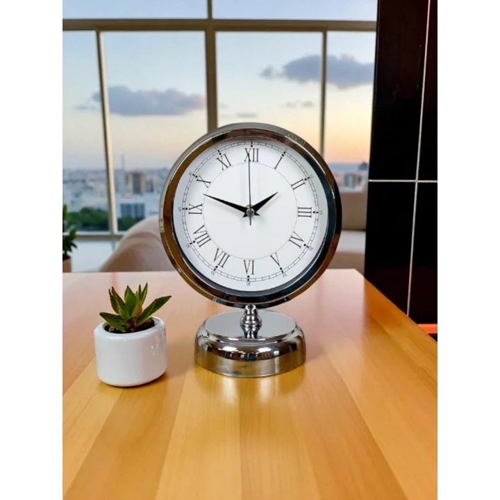 Mey İthalat® Sılver Classic Aura 25 x 20 Cm Metal Krom Masa Saati