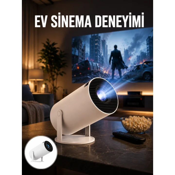Mey İthalat® Sinema Projektörü Android HDMI USB WİFİ Ses Çıkışlı Ayaklı Projeksiyon Taşınabilir Yeni Nesil