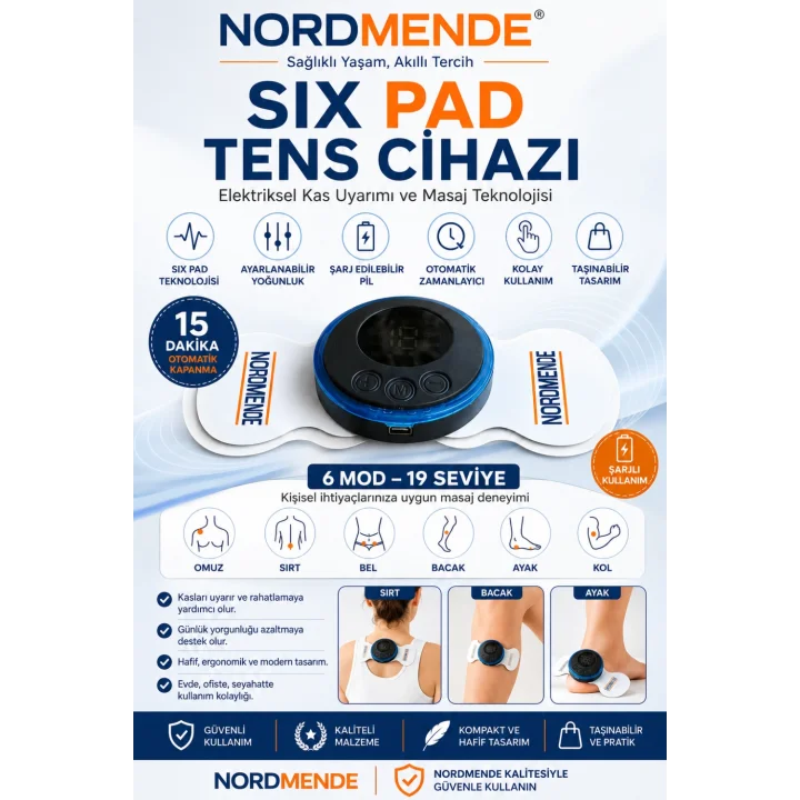 Mey İthalat®  Six Pad ve Ayak TENS Cihazı | Dijital Ekran | Ayak Tens Pedi | Elektrot Pedli | Şarjlı Kas Uyarım Cihazı