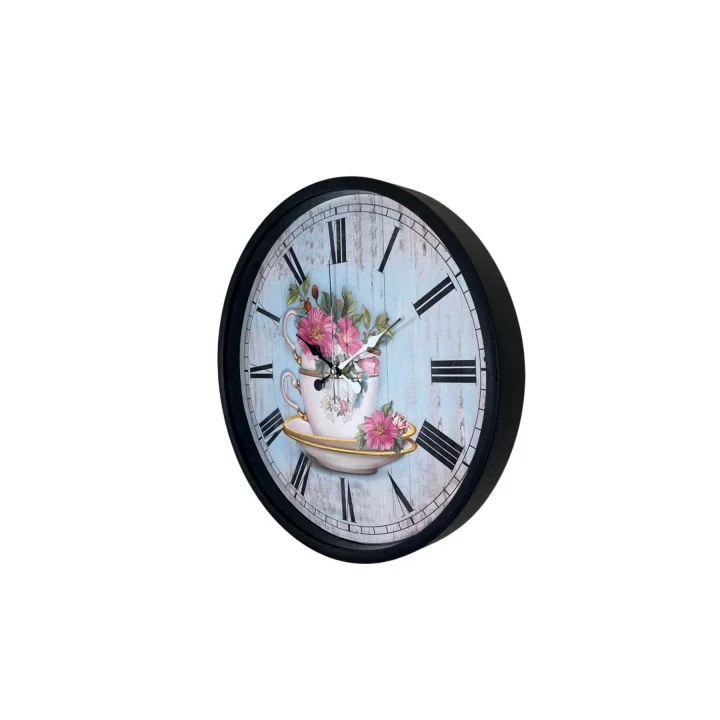 Mey İthalat® Siyah Floral Tea Cup Duvar Saati