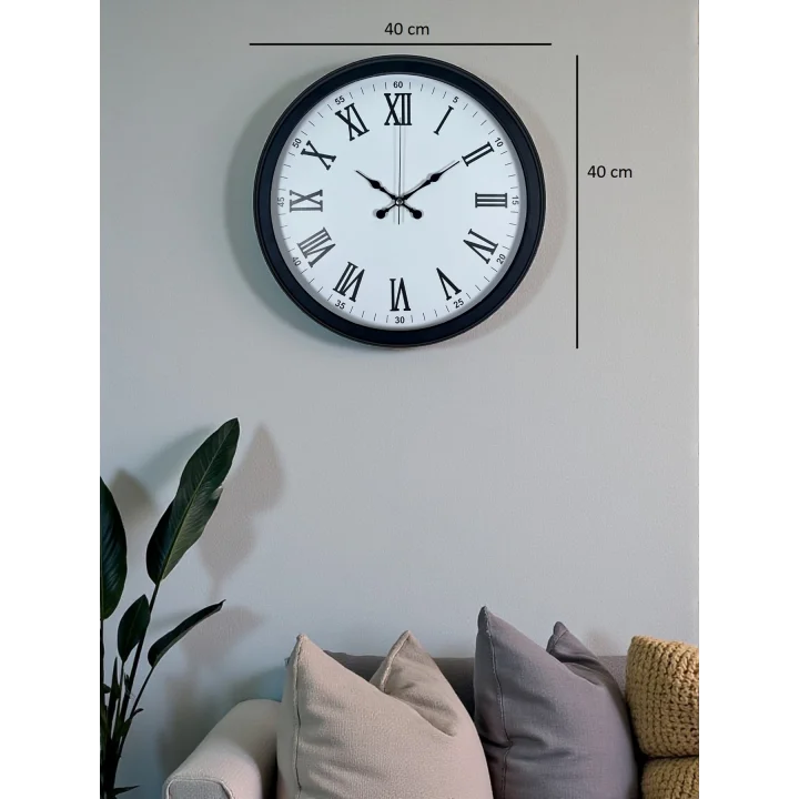Mey İthalat® Siyah Klasik & Şık 40 Cm Metal Duvar Saati