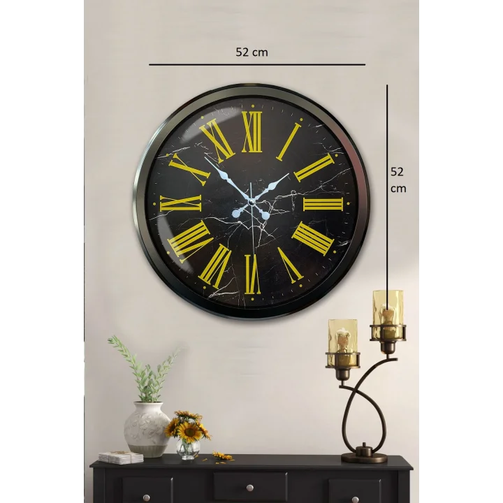 Mey İthalat® Siyah Mermer Desenli 52 Cm Metal Duvar Saati