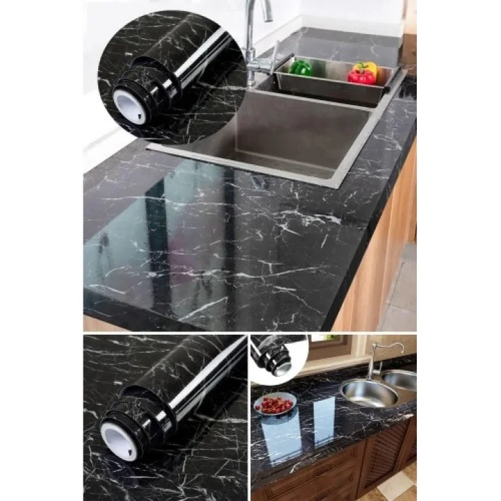 Mey İthalat® Siyah Mermer Desenli Yapışkanlı Kaplama Kağıdı 5 Metre