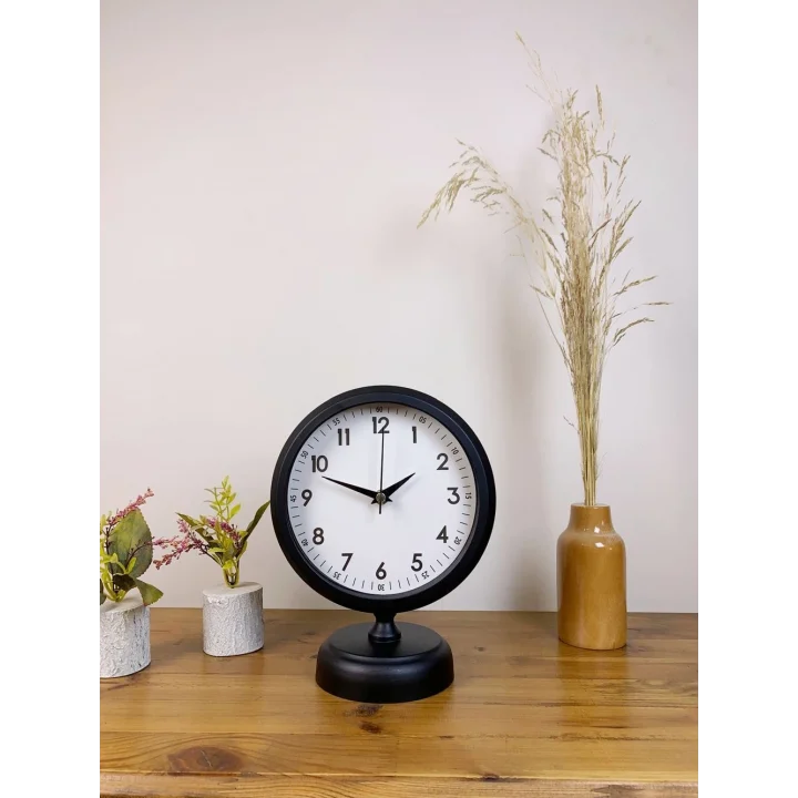 Mey İthalat® Siyah Metal Dekoratif Masa Saati 25×20 cm