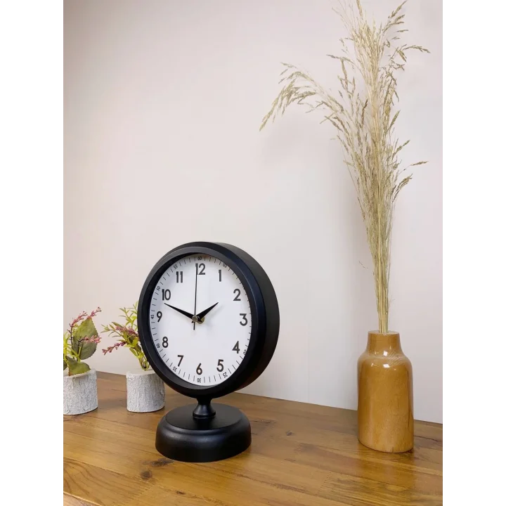 Mey İthalat® Siyah Metal Dekoratif Masa Saati 25×20 cm