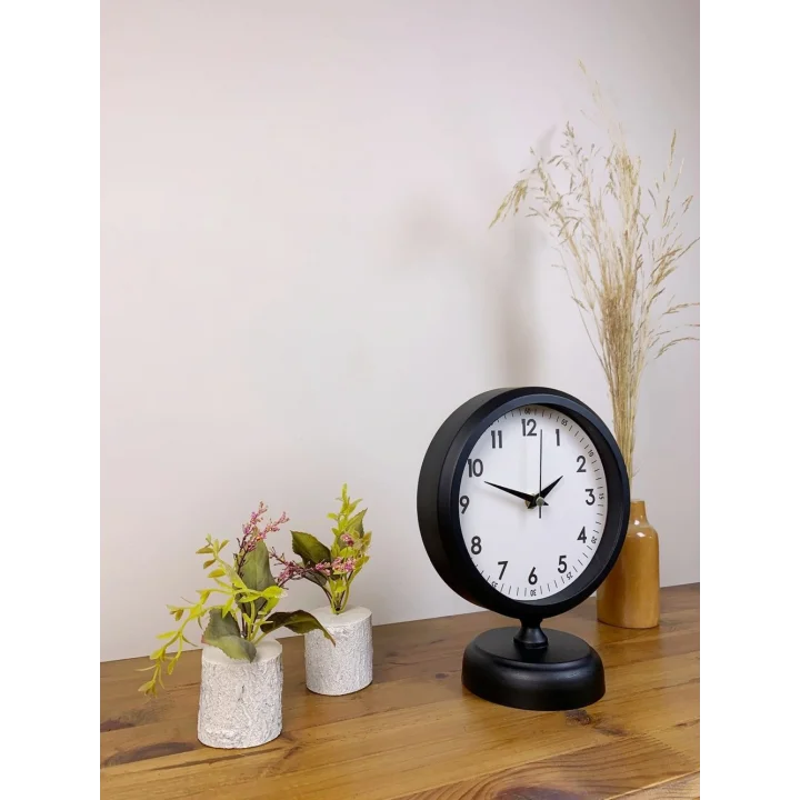 Mey İthalat® Siyah Metal Dekoratif Masa Saati 25×20 cm