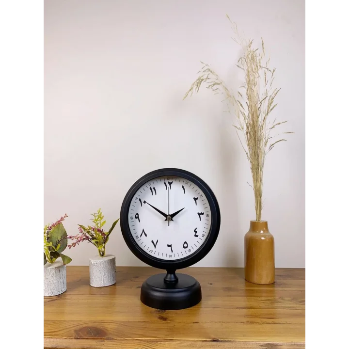 Mey İthalat® Siyah Metal Farsça Masa Saati 25×20 cm
