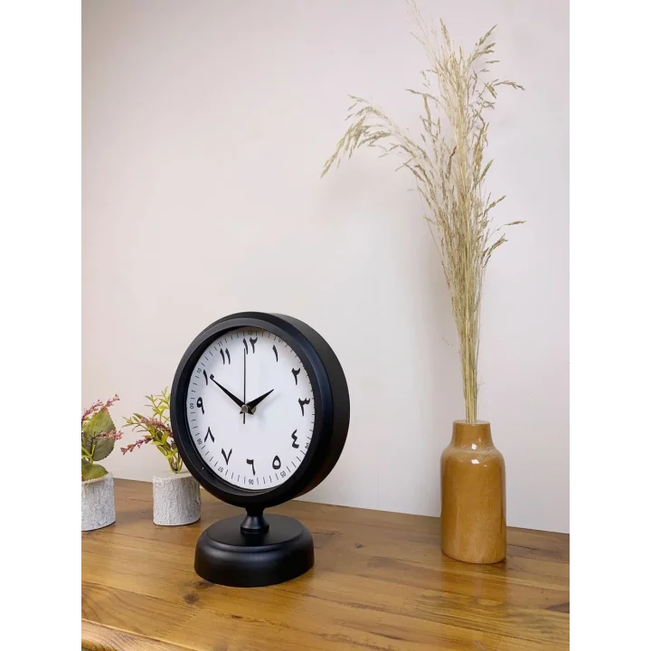 Mey İthalat® Siyah Metal Farsça Masa Saati 25×20 cm