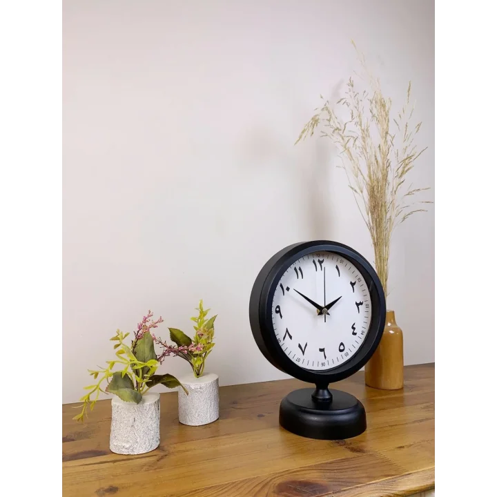 Mey İthalat® Siyah Metal Farsça Masa Saati 25×20 cm