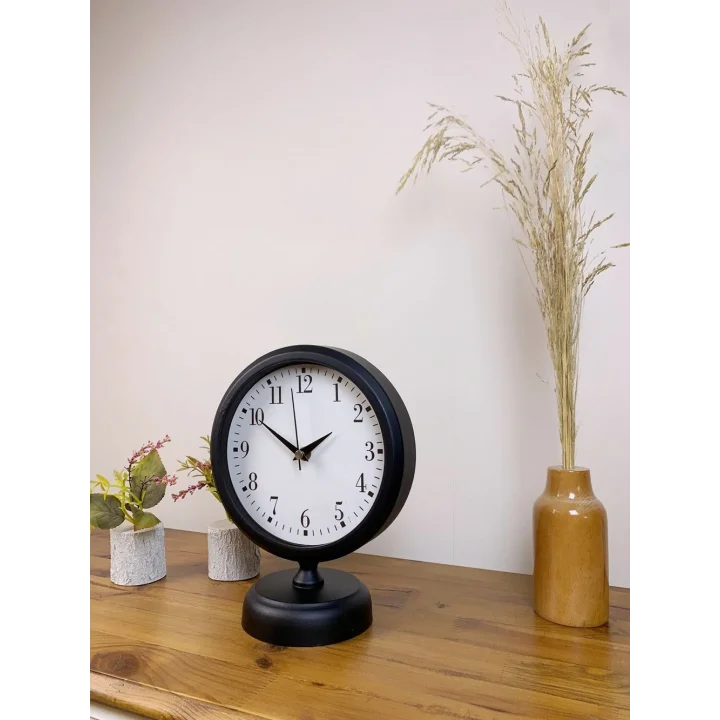 Mey İthalat® Siyah Metal Masa Saati 25×20 cm